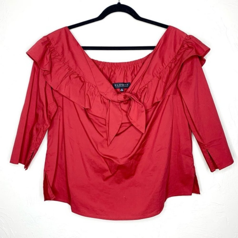 ELOQUII Red Ruffle Top Off The Shoulder 3/4 Sleeve Blouse 14